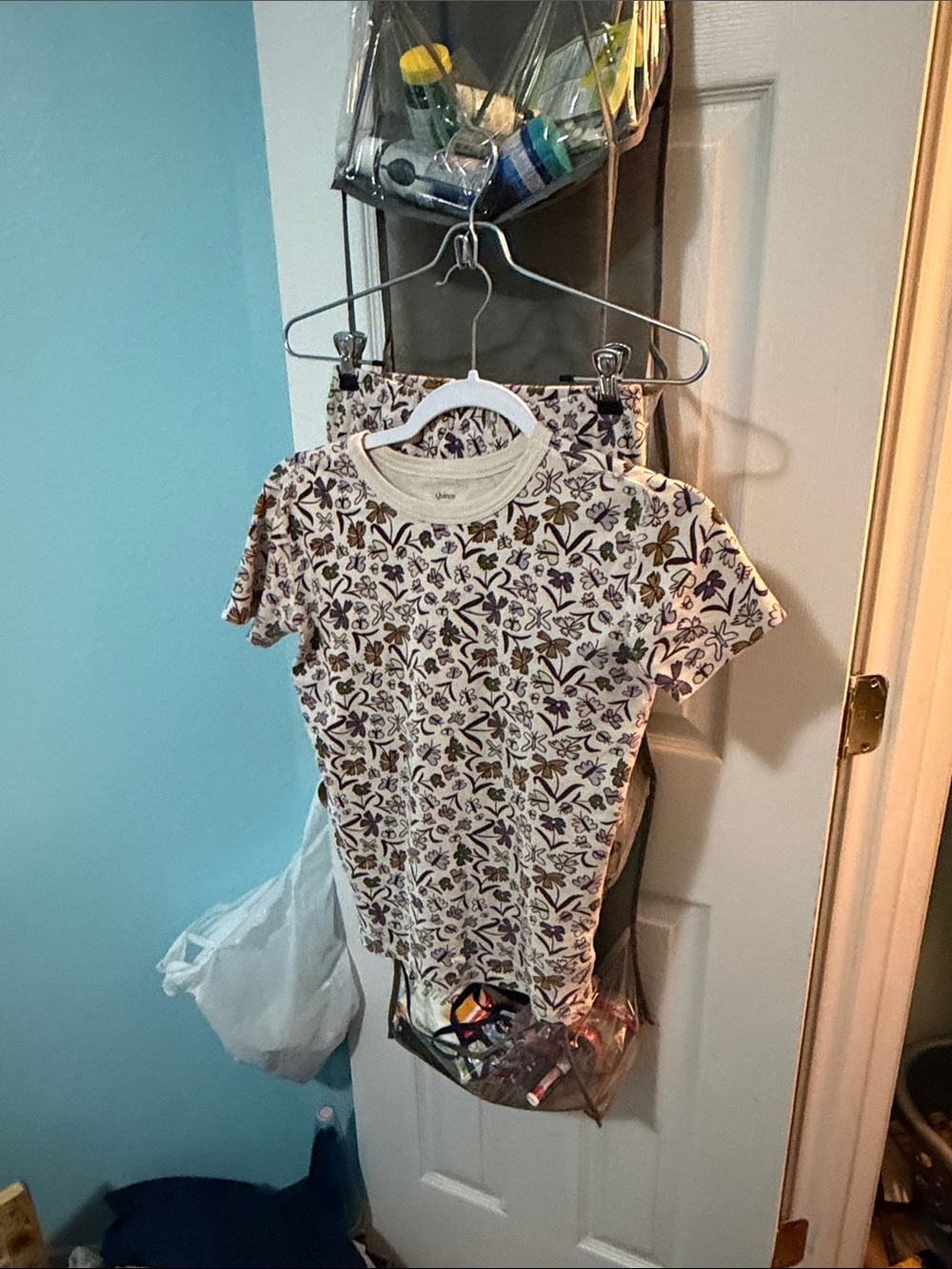 Quince White Kids Pajama Set with Purple and Olive Floral Print